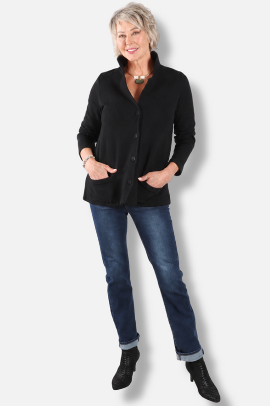 Collared Knit Jacket - Black 