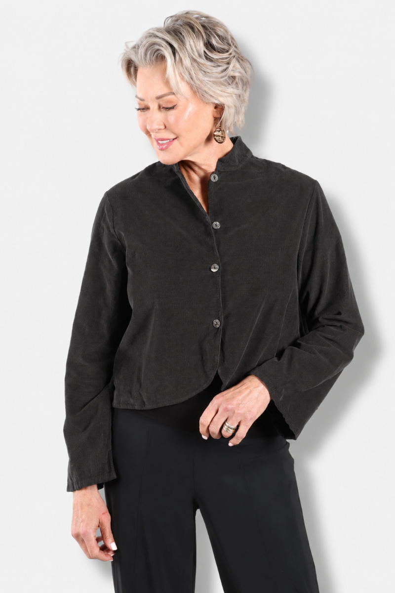 Crop Mandarin Jacket - Fig Corduroy