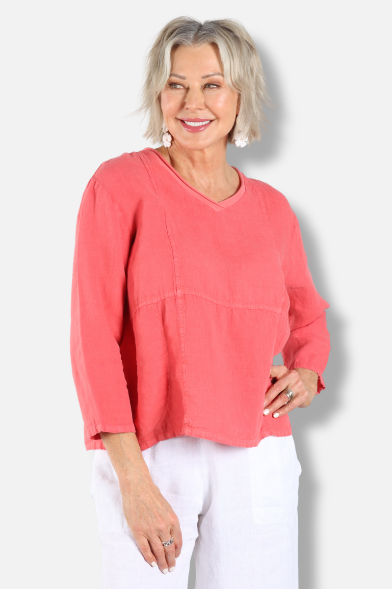 Seam V-Neck Top - Poppy