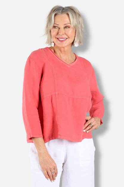 Seam V-Neck Top - Poppy