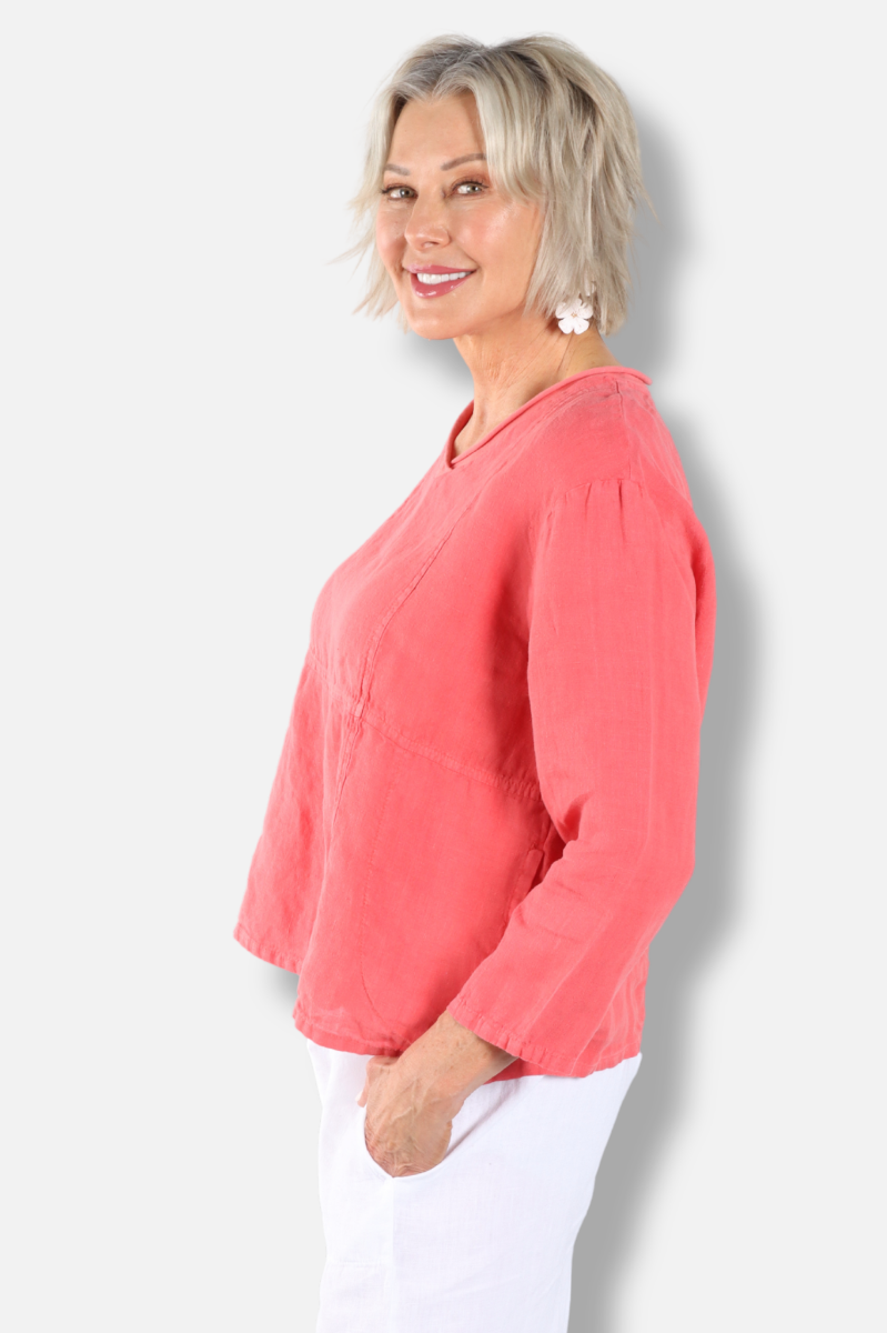 Seam V-Neck Top - Poppy