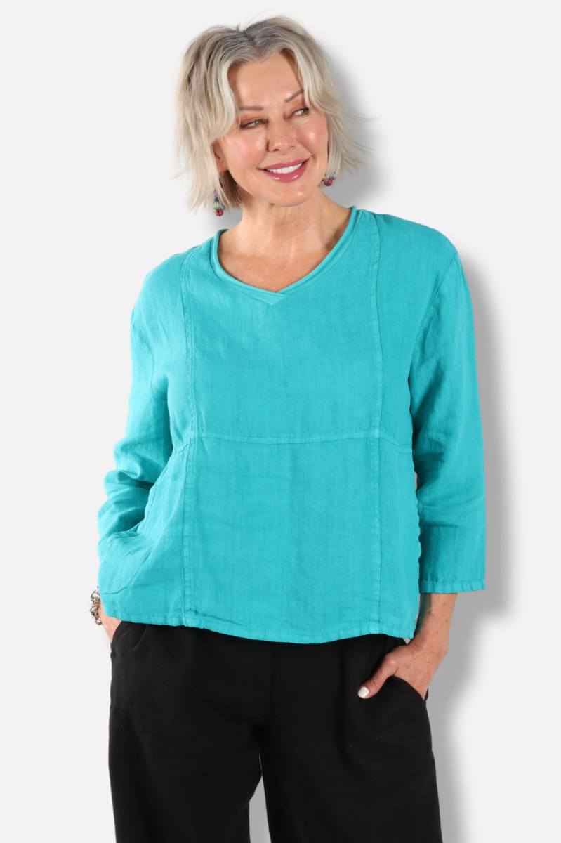 Seam V-Neck Top - Teal