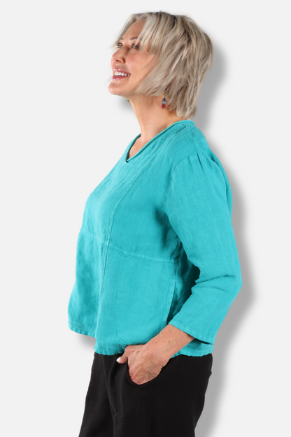 Seam V-Neck Top - Teal