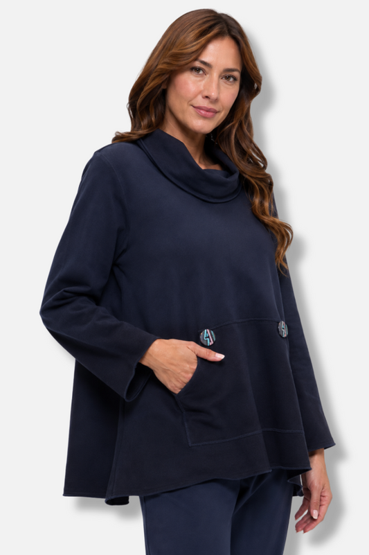 Mock Neck Pocket Tunic - Navy to Black