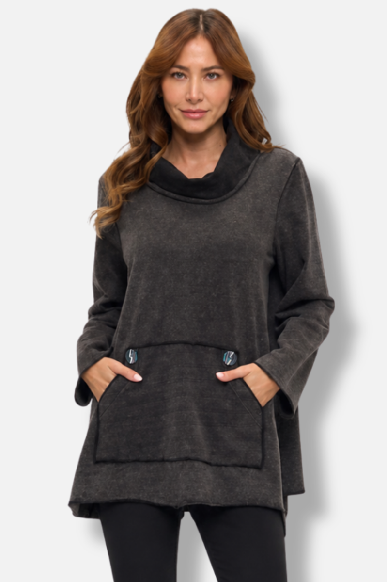 Mock Neck Pocket Tunic - Black Comet 