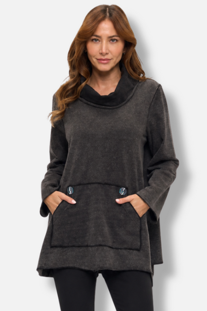 Mock Neck Pocket Tunic - Black Comet 