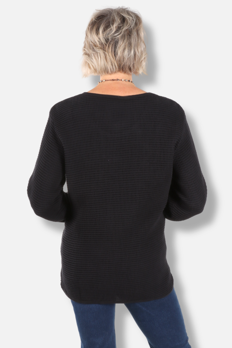 Long Sleeve Waffle Top - Black 