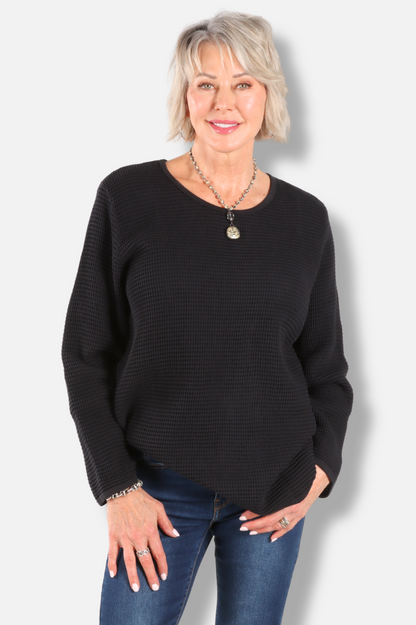 Long Sleeve Waffle Top - Black 