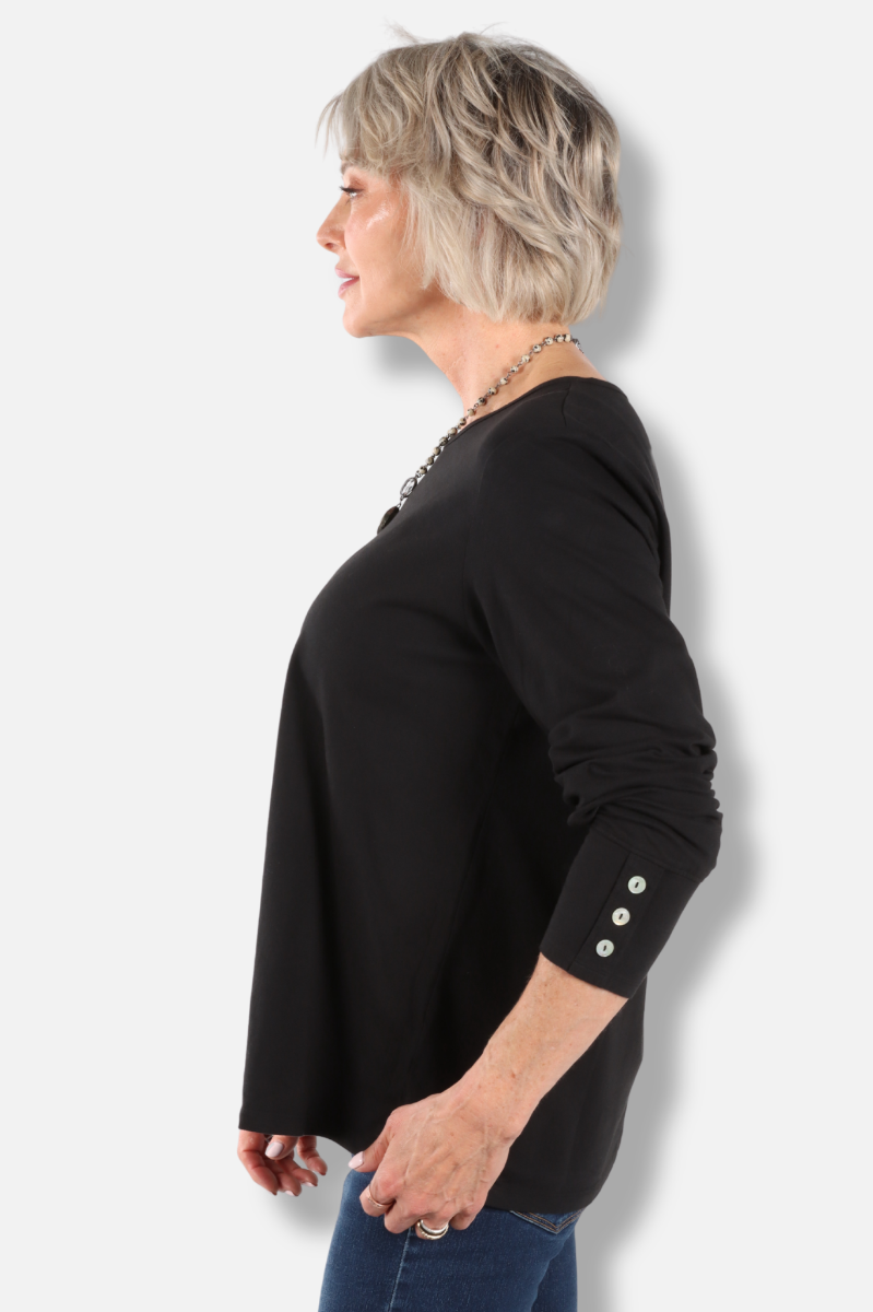Button Sleeve Top - Black