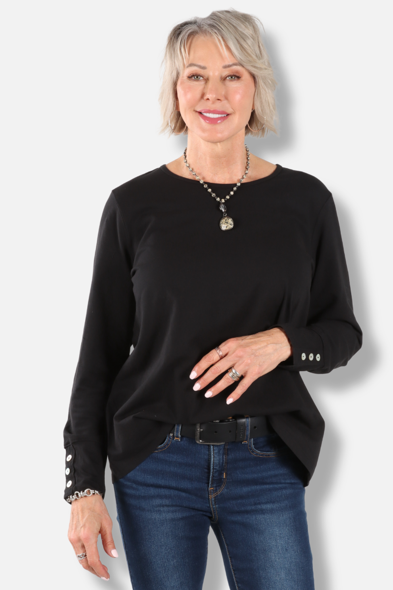 Button Sleeve Top - Black