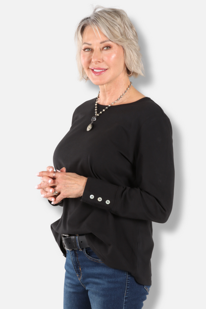 Button Sleeve Top - Black