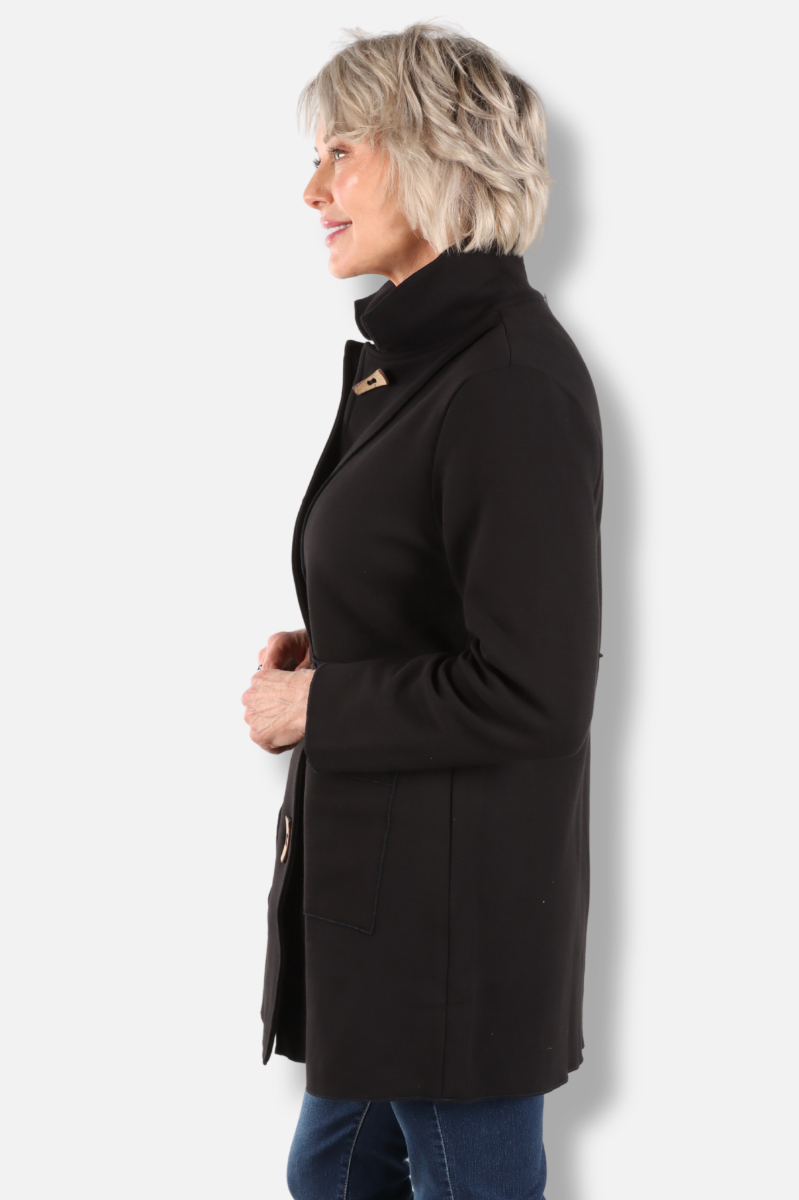 Long Button Coat - Black