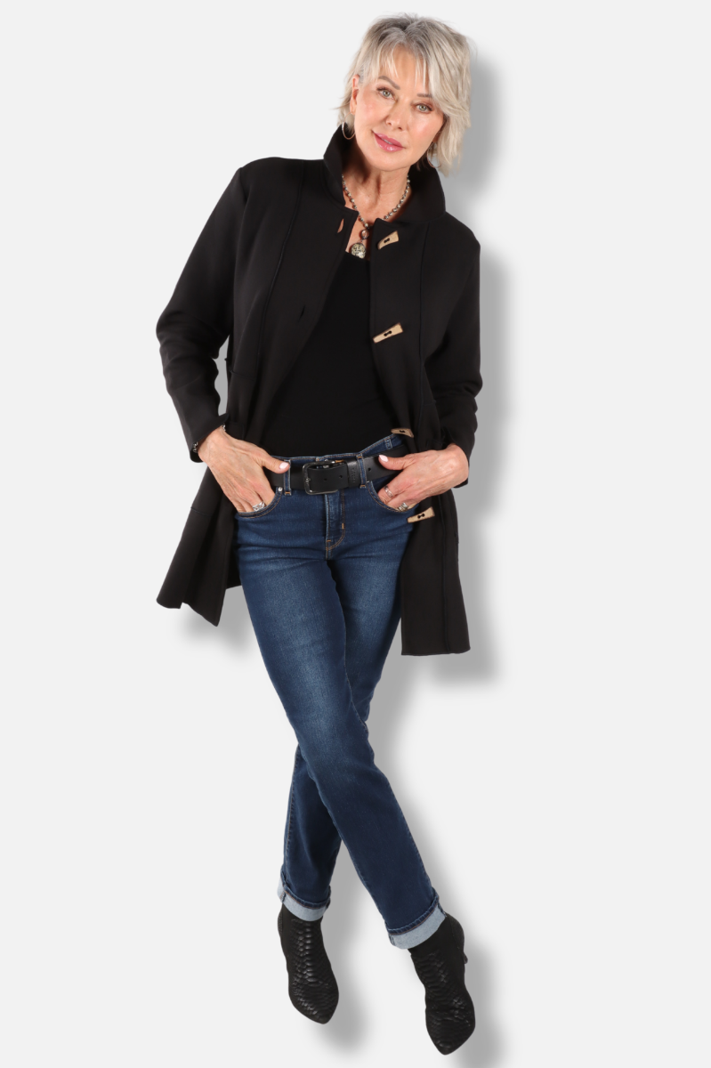Long Button Coat - Black