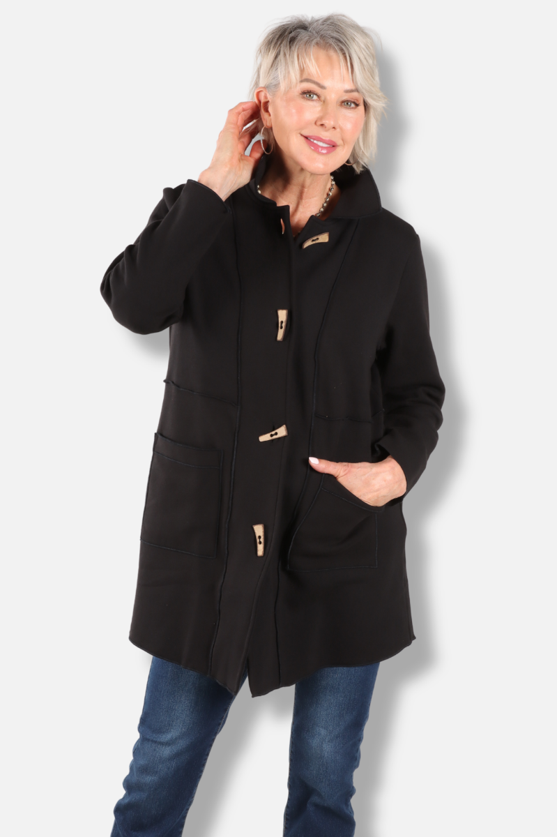 Long Button Coat - Black