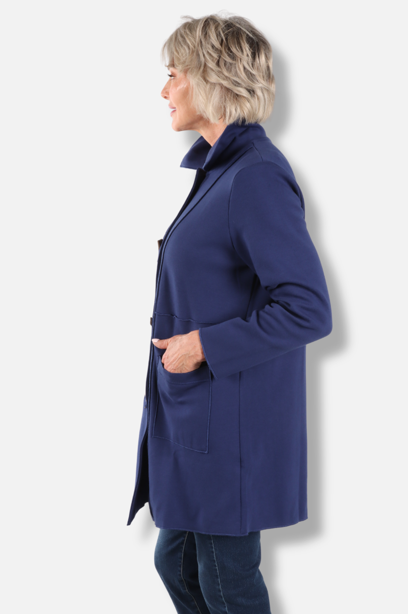 Long Button Coat - Navy 