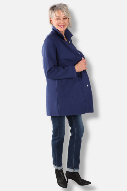 Long Button Coat - Navy 