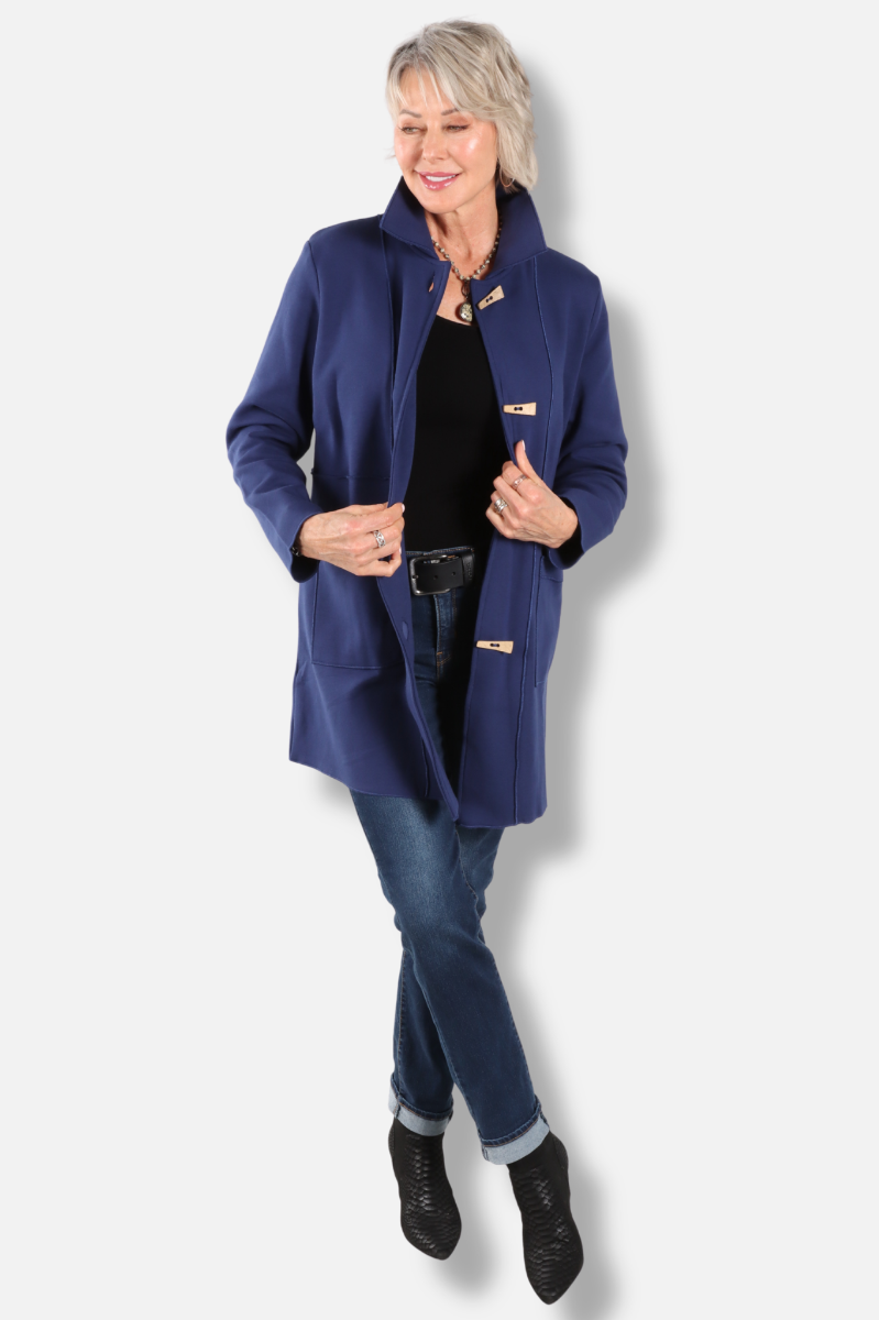 Long Button Coat - Navy 