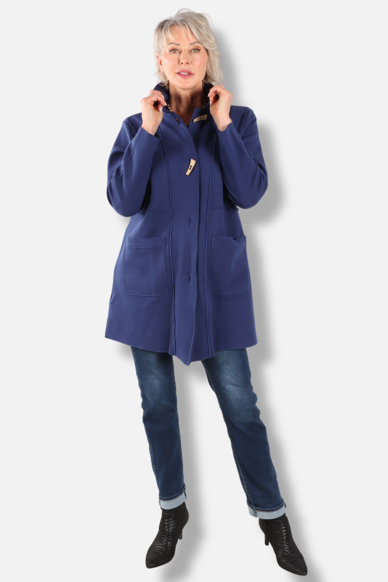 Long Button Coat - Navy 