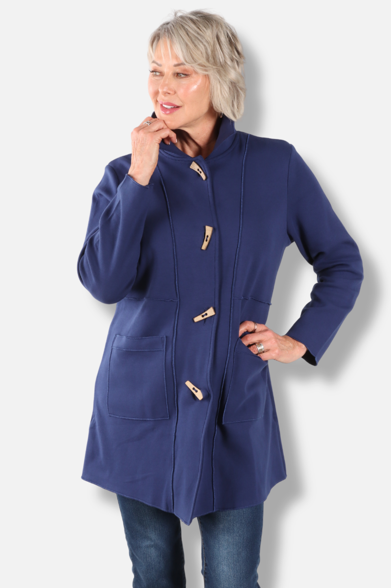 Long Button Coat - Navy 