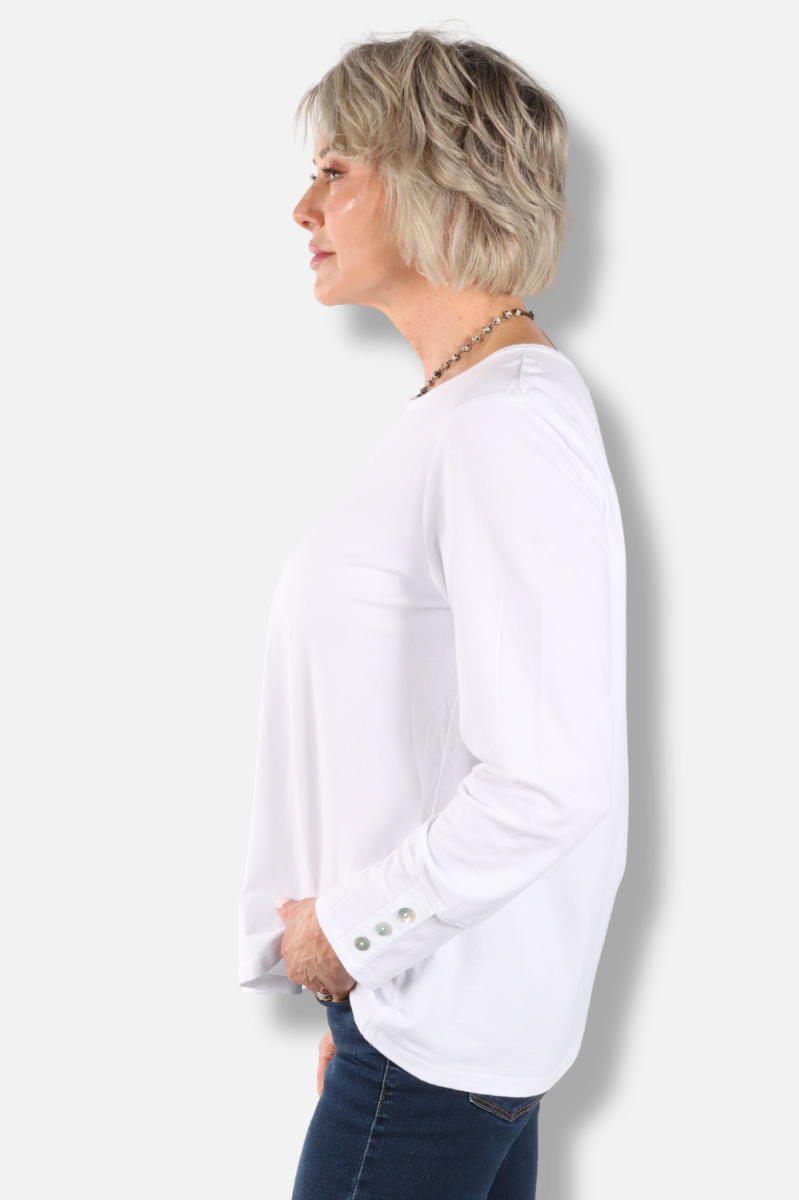 Button Sleeve Top - White