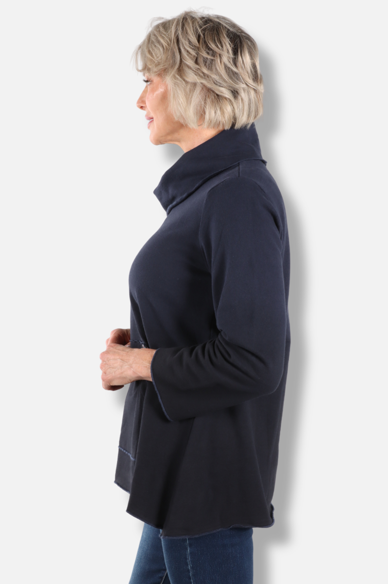 Mock Neck Pocket Tunic - Navy to Black