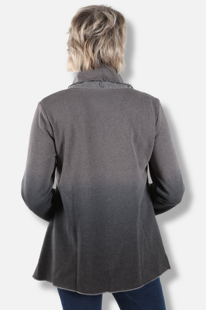 Mock Neck Pocket Tunic - Charcoal to Black