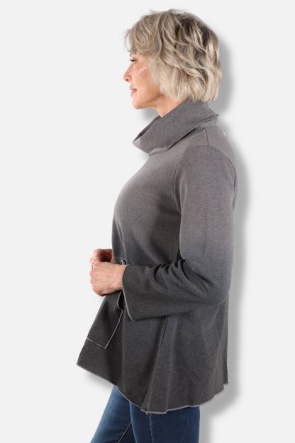 Mock Neck Pocket Tunic - Charcoal to Black