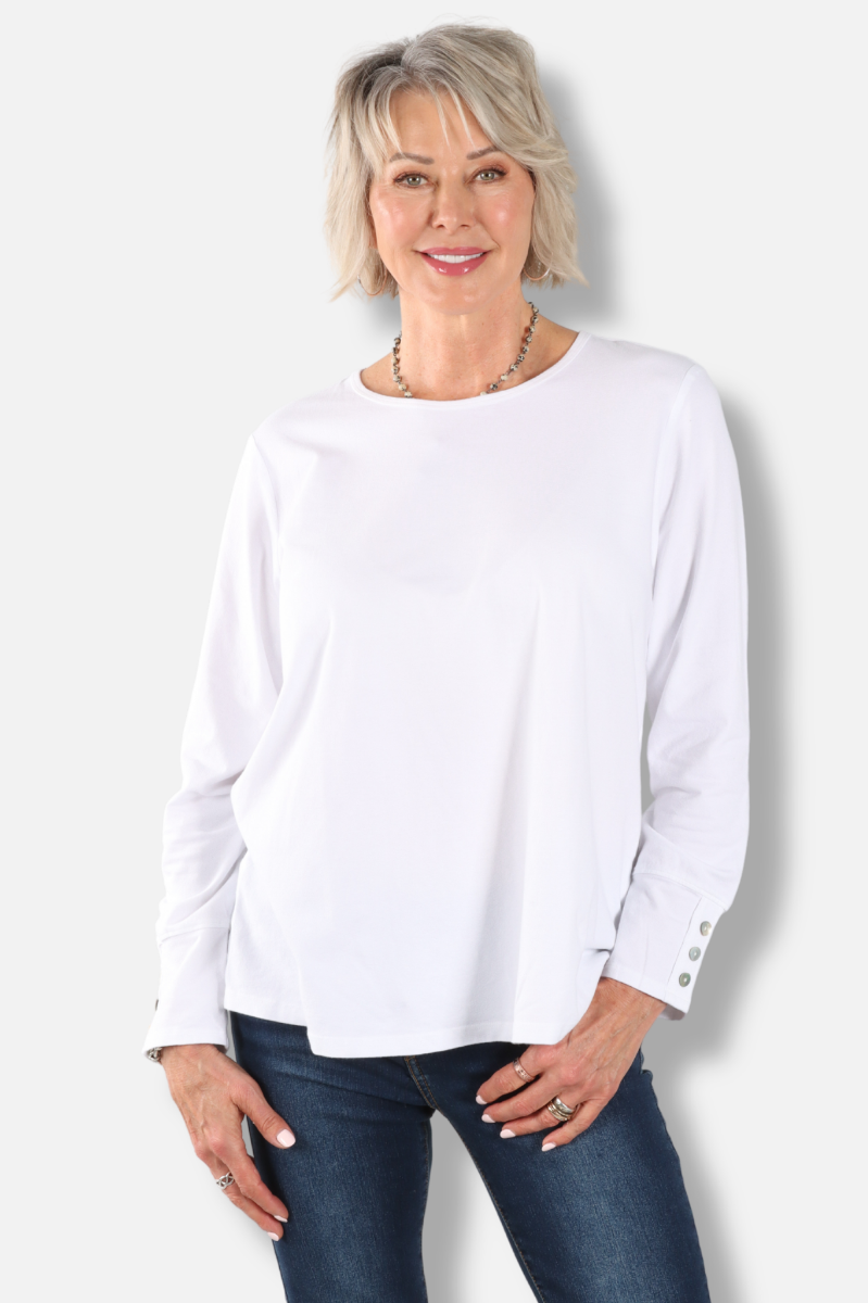 Button Sleeve Top - White