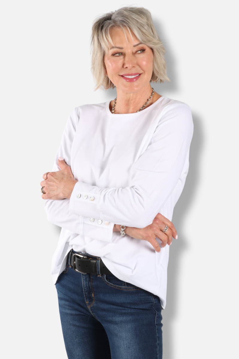 Button Sleeve Top - White