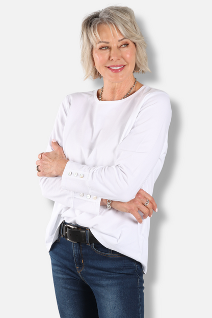 Button Sleeve Top - White