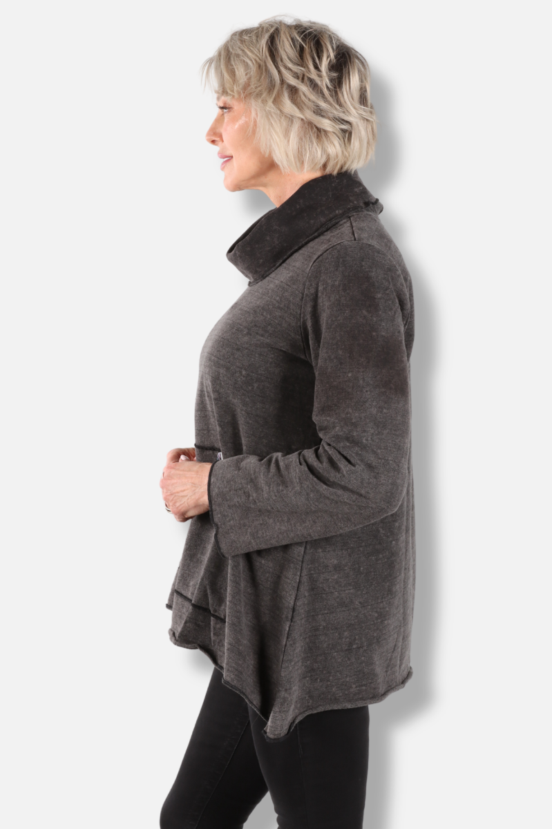 Mock Neck Pocket Tunic - Black Comet 