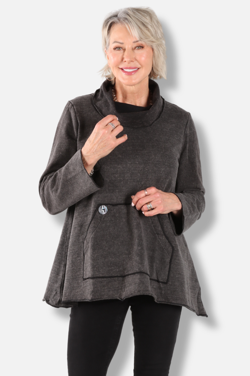 Mock Neck Pocket Tunic - Black Comet 