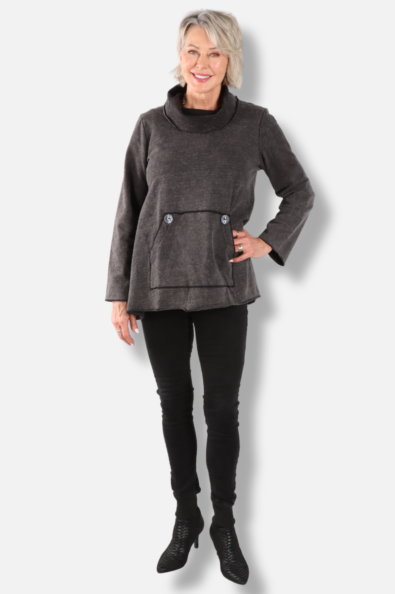Mock Neck Pocket Tunic - Black Comet 