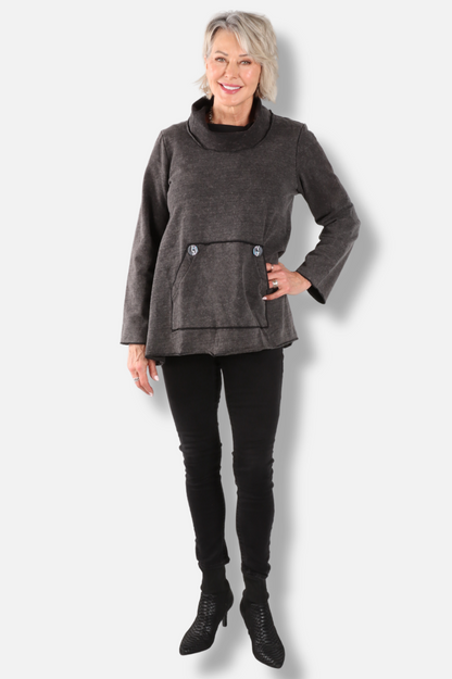 Mock Neck Pocket Tunic - Black Comet 