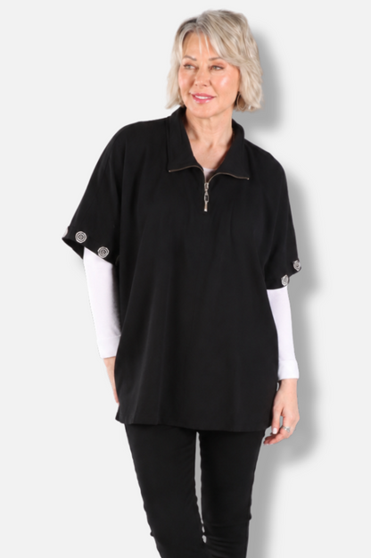 Oversized Short Sleeve Tunic - Black