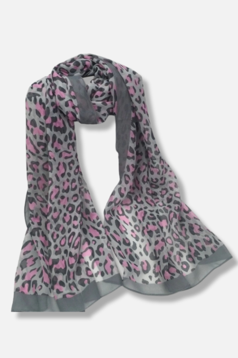 Chiffon Scarf - Grey Leopard Print