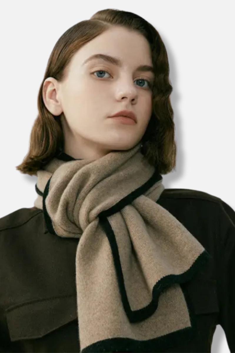 Contrast Knit Scarf - Coffee