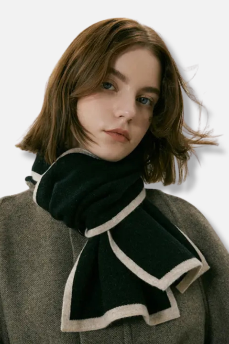Contrast Knit Scarf - Black