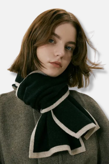 Contrast Knit Scarf - Black