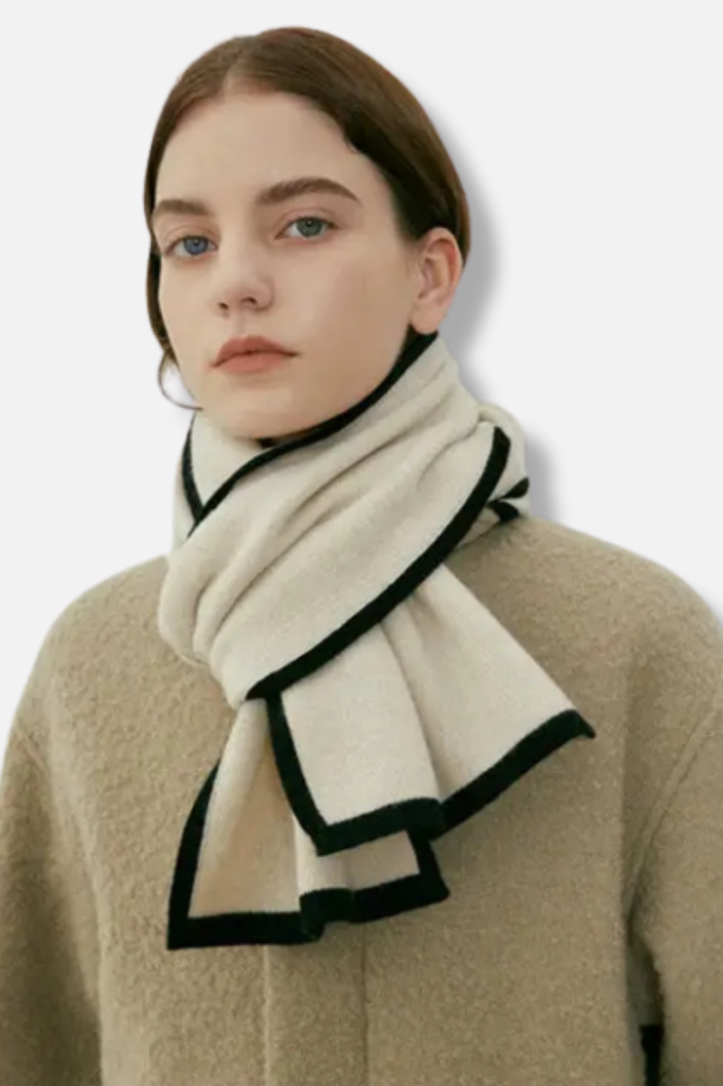 Contrast Knit Scarf - Cream