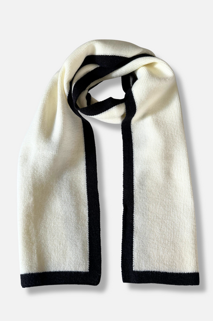 Contrast Knit Scarf - Cream