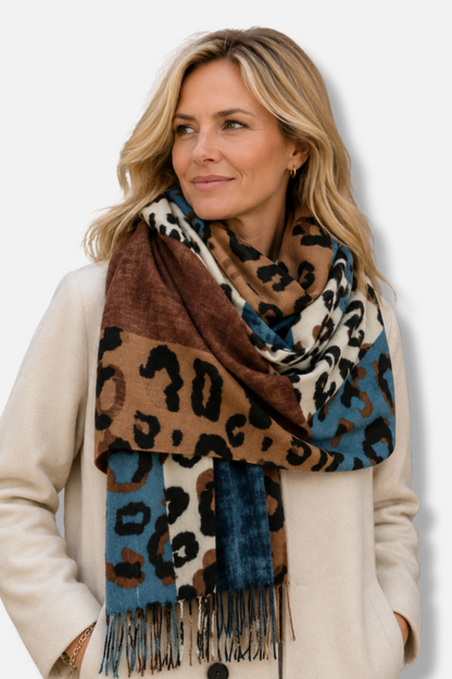 Leopard Patchwork Scarf - Teal