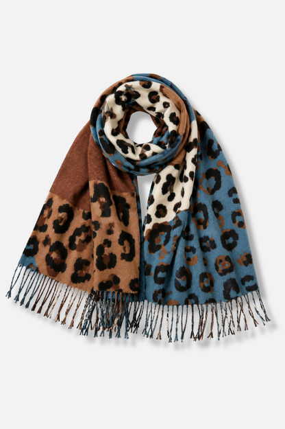 Leopard Patchwork Scarf - Teal
