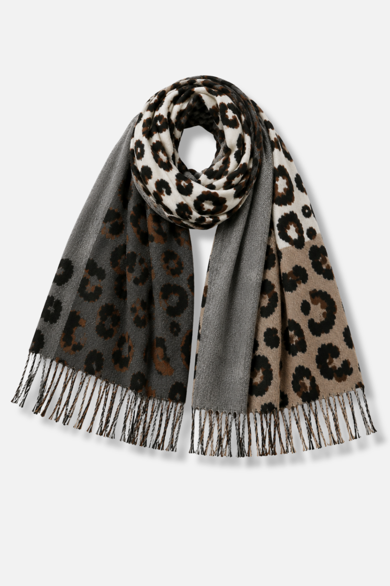 Leopard Patchwork Scarf - Black