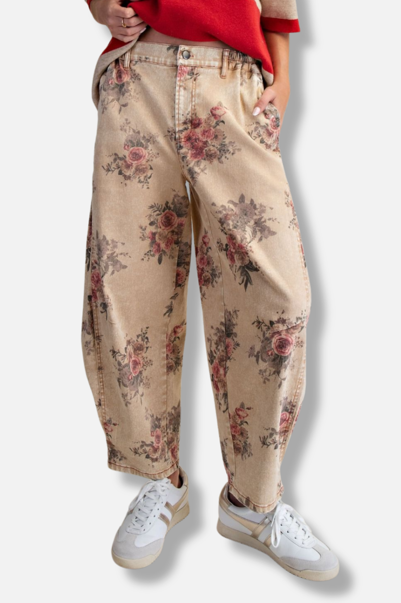 Floral Barrel Pant - Toast