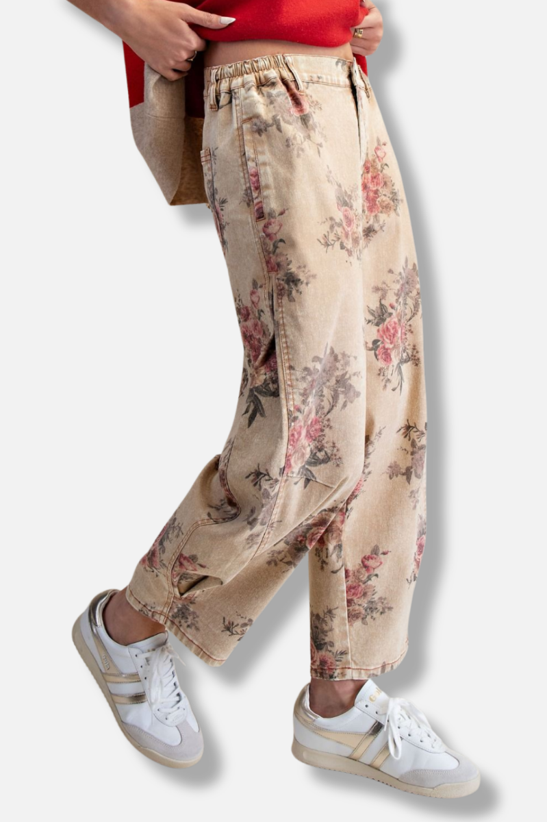 Floral Barrel Pant - Toast