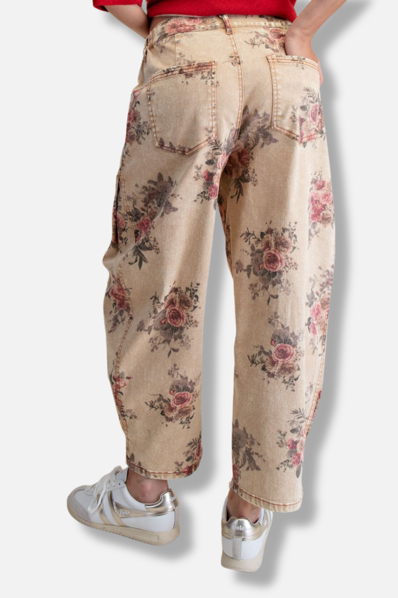 Floral Barrel Pant - Toast