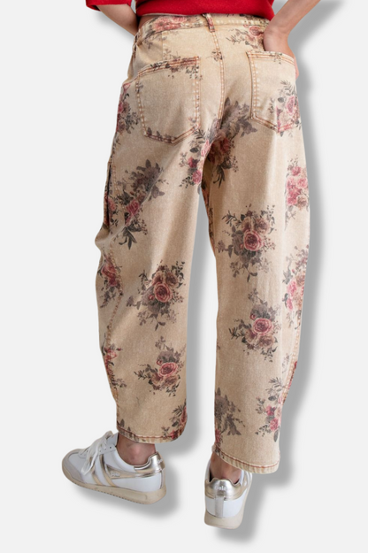 Floral Barrel Pant - Toast