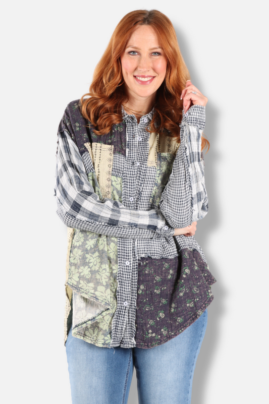 Patchwork Top - Navy 
