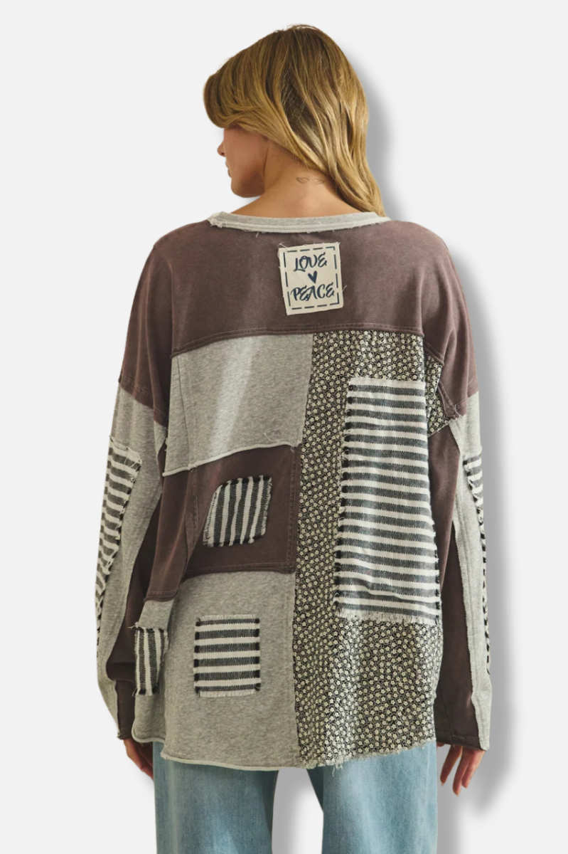Stripe Patched Sweatshirt - Grey 